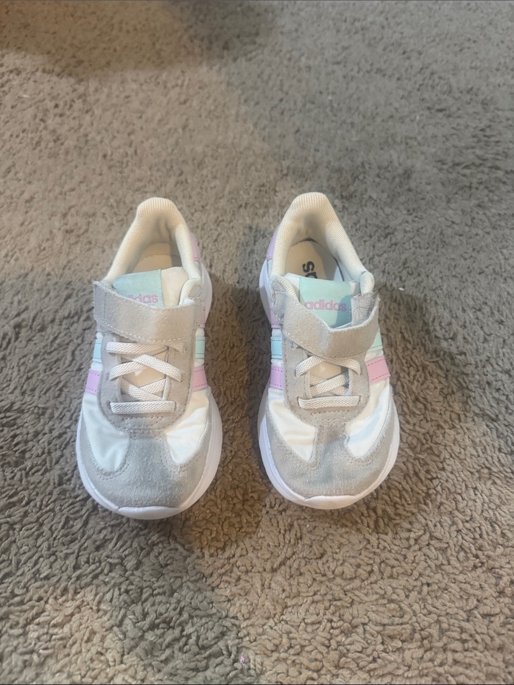 Adidas Kids White Sneakers with Pink & Mint Accents
